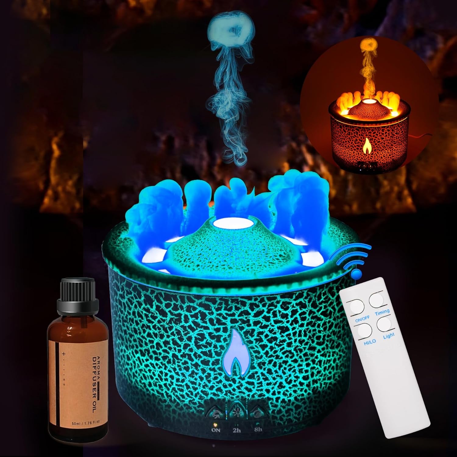 Transform Your Space with the Aroma Essential Oil Diffuser - 360ml Volcano & Flame Modes with Gift-Ready Essential Oils